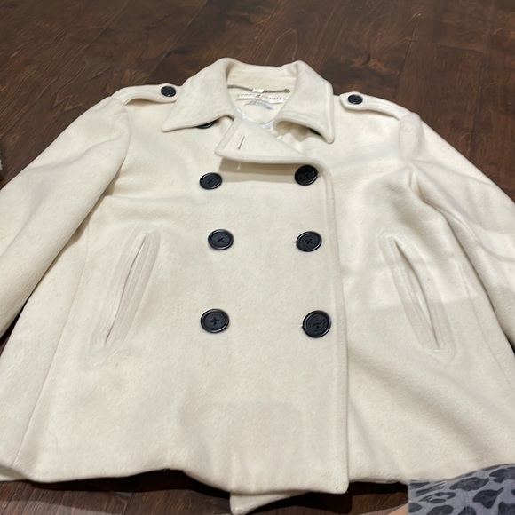 Tommy Hilfiger cream colored pea coat with black buttons. - Picture 4 of 8